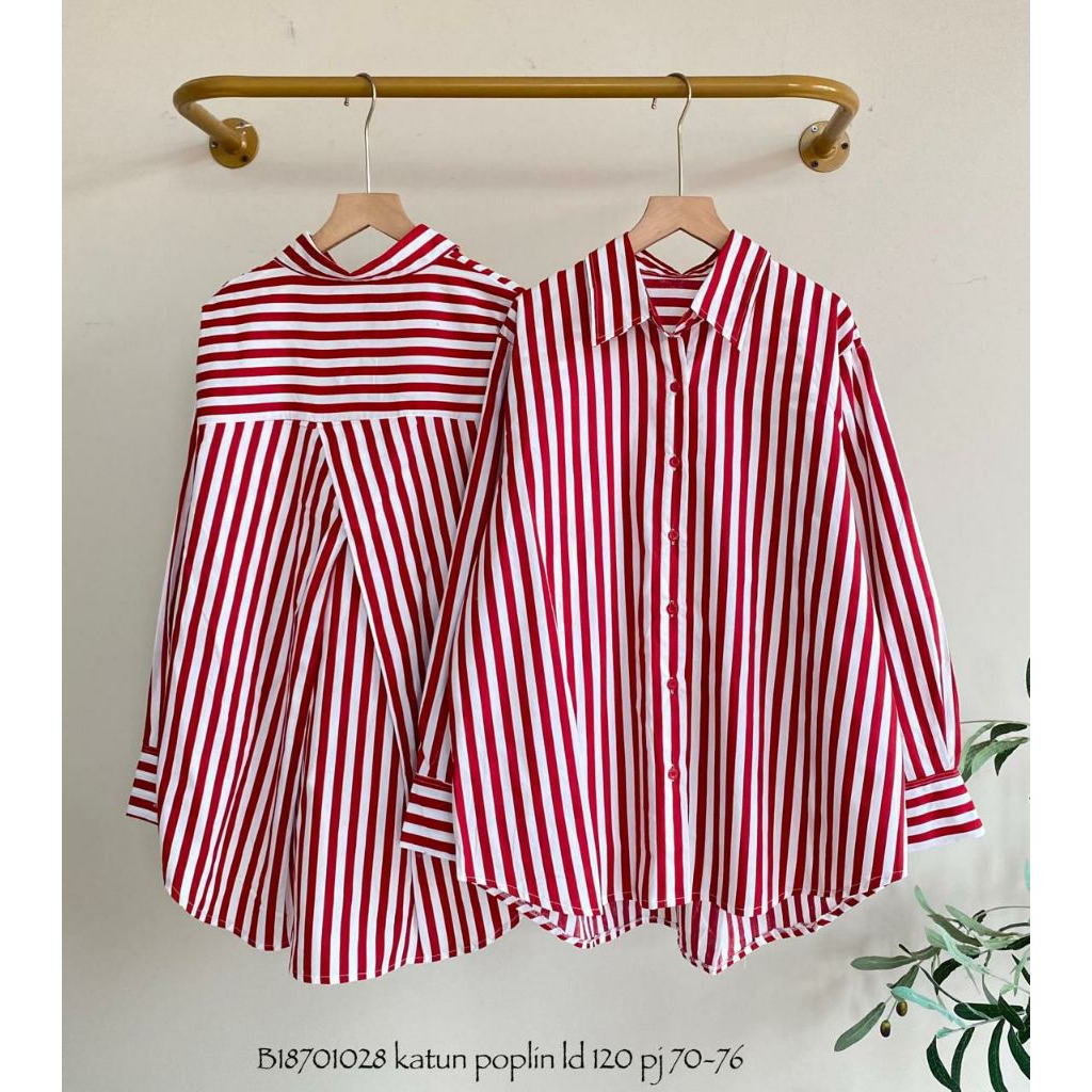 KEMEJA MERAH PUTIH SALUR KECIL IMPORT WANITA/KEMEJA KEMERDEKAAN
