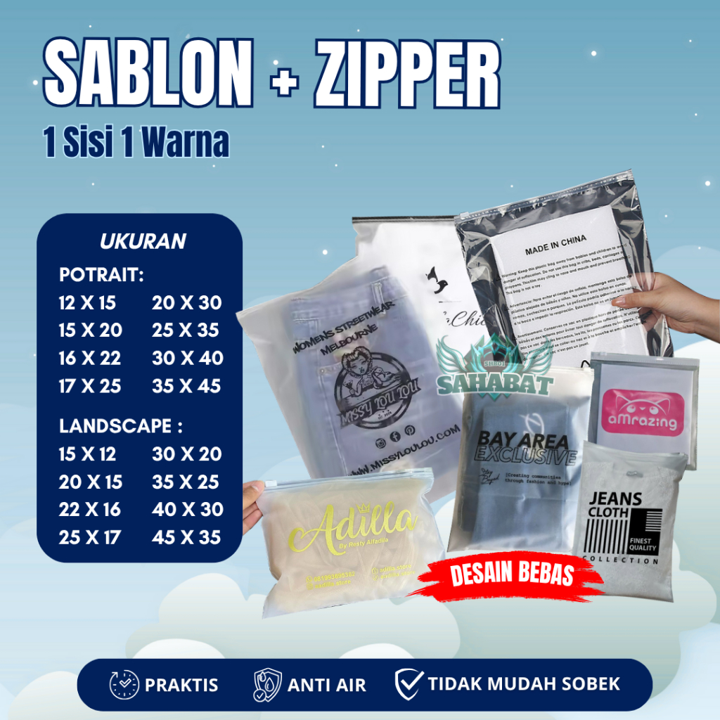 SABLON PLUS ZIPLOCK Kantong Plastik Packing Anti Air Travel Pouch Transparan Map Zipper Bag Resletin