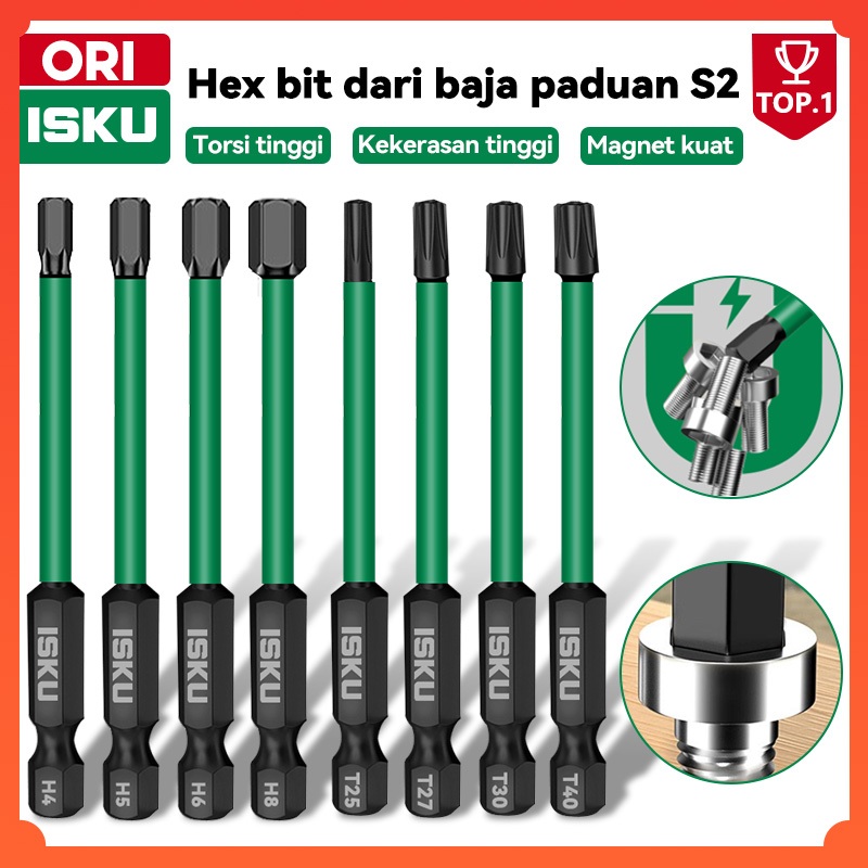 ISKU Mata Obeng Set S2 Steel Hexagon L Segi Enam Torx Bintang 6 Magnetic Screwdriver Bit 65mm Magnet
