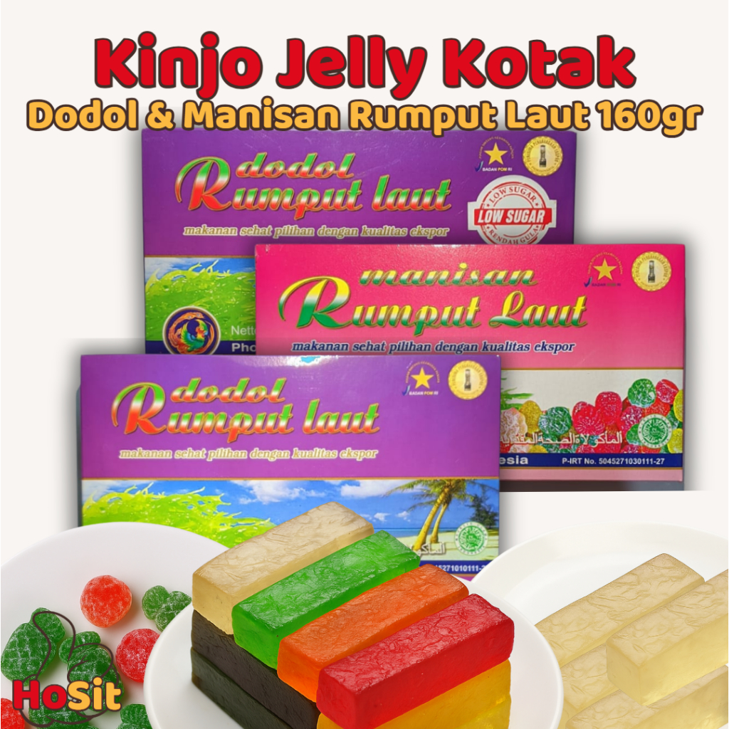 

Kinjo Jelly Dodol & Manisan Rumput Laut Kotak 160gr / Dodol Rumput Laut / Kinjo Jelly Lokal / Kinjo Jelly / Dodol Rumput Laut