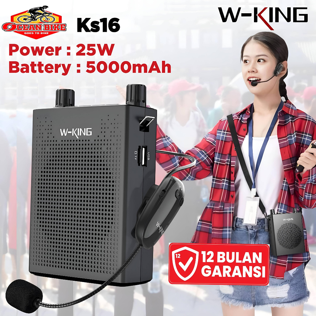 WKING Speaker Bluetooth Amplifier Portable Pinggang Pengeras Suara Mic Wireless KS16 Rechargeable
