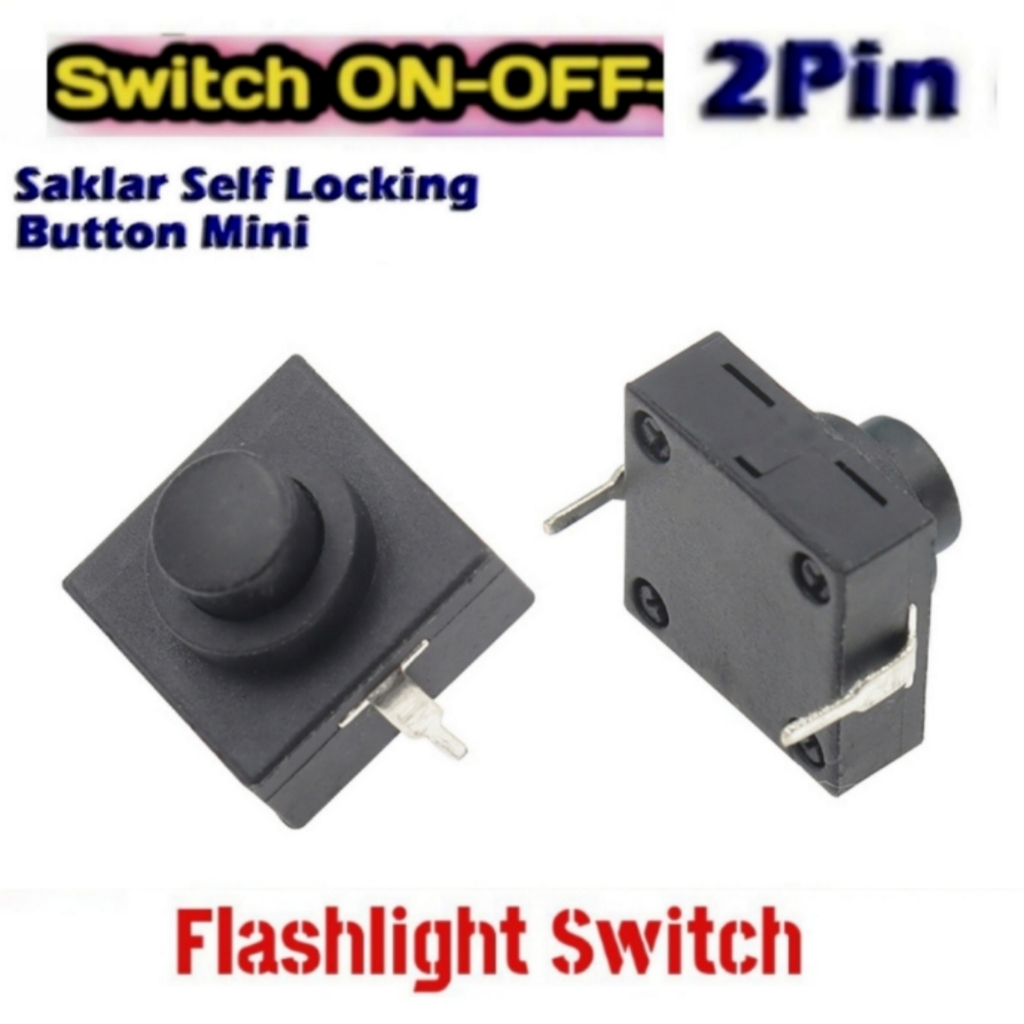 Saklar Senter Push On Off 2Pin Persegi Mini