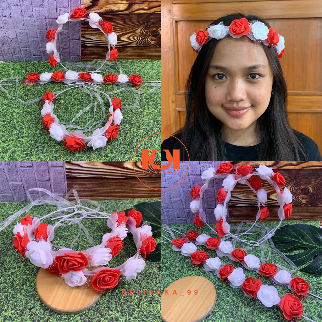 BANDO FLOWER CROWN MERAH PUTIH / BANDO MAHKOTA BUNGA LINGKAR / BANDO BUNGA LINGKAR MERAH PUTIH