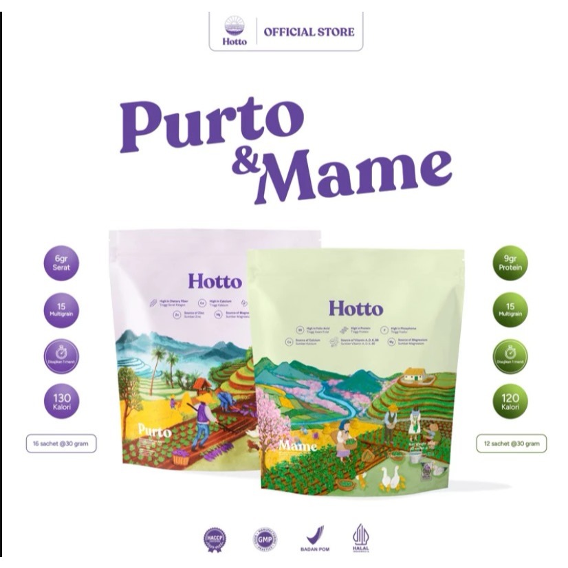 

(Ready Stock) HOTTO PURTO & MAME Oat Sereal Multigrain Rendah Kalori dan Tinggi Serat dengan Purple Potato | Kemasan 1 Pouch (16 Sachet) / Mame Hijau Kemasan 1 pouch (12 sachet)