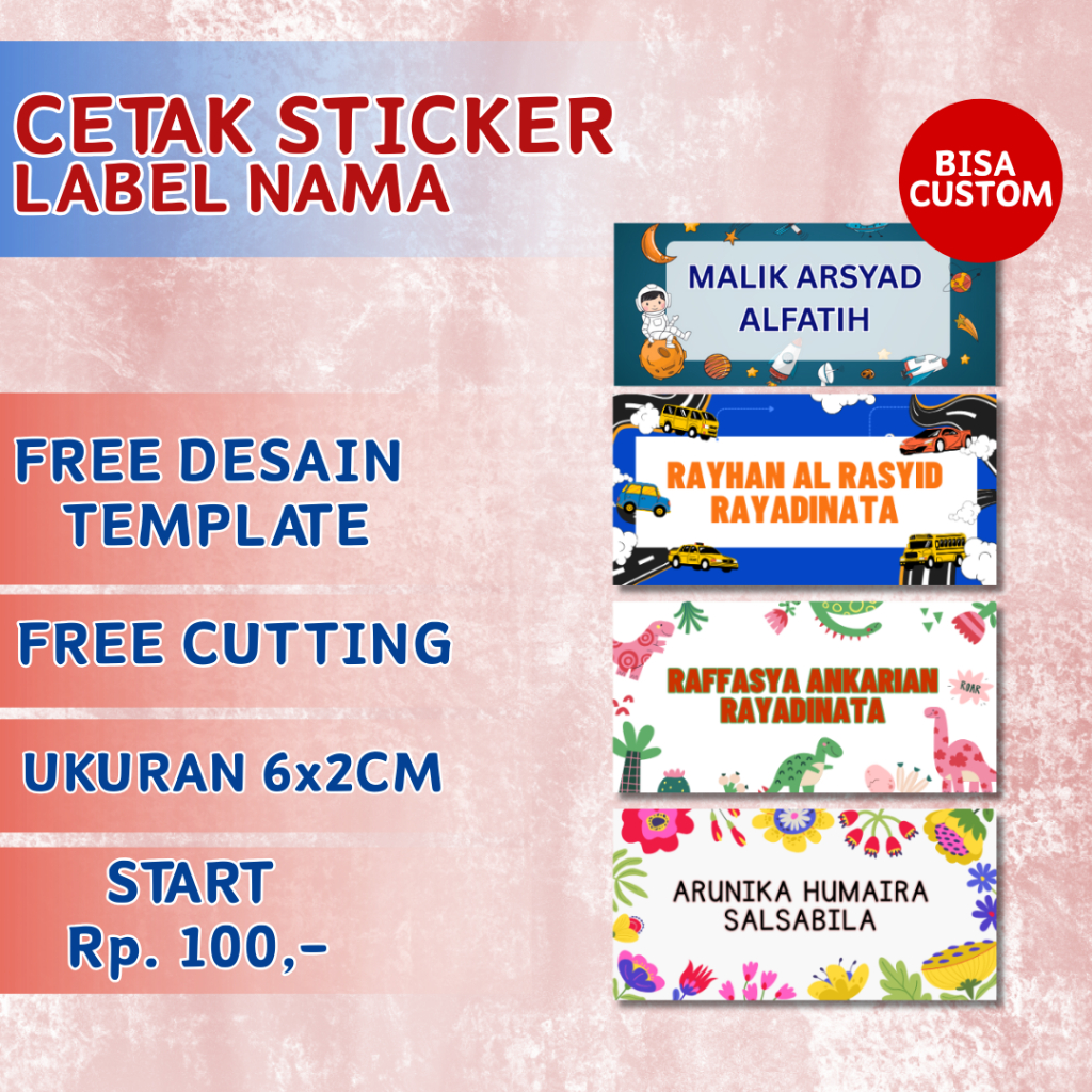 

[ISI 105 Pcs] Sticker Nama Custom Desain Label Untuk Buku Tas Tempat Pensil Sekolah Anti Air Bahan Vinyl dan Cromo