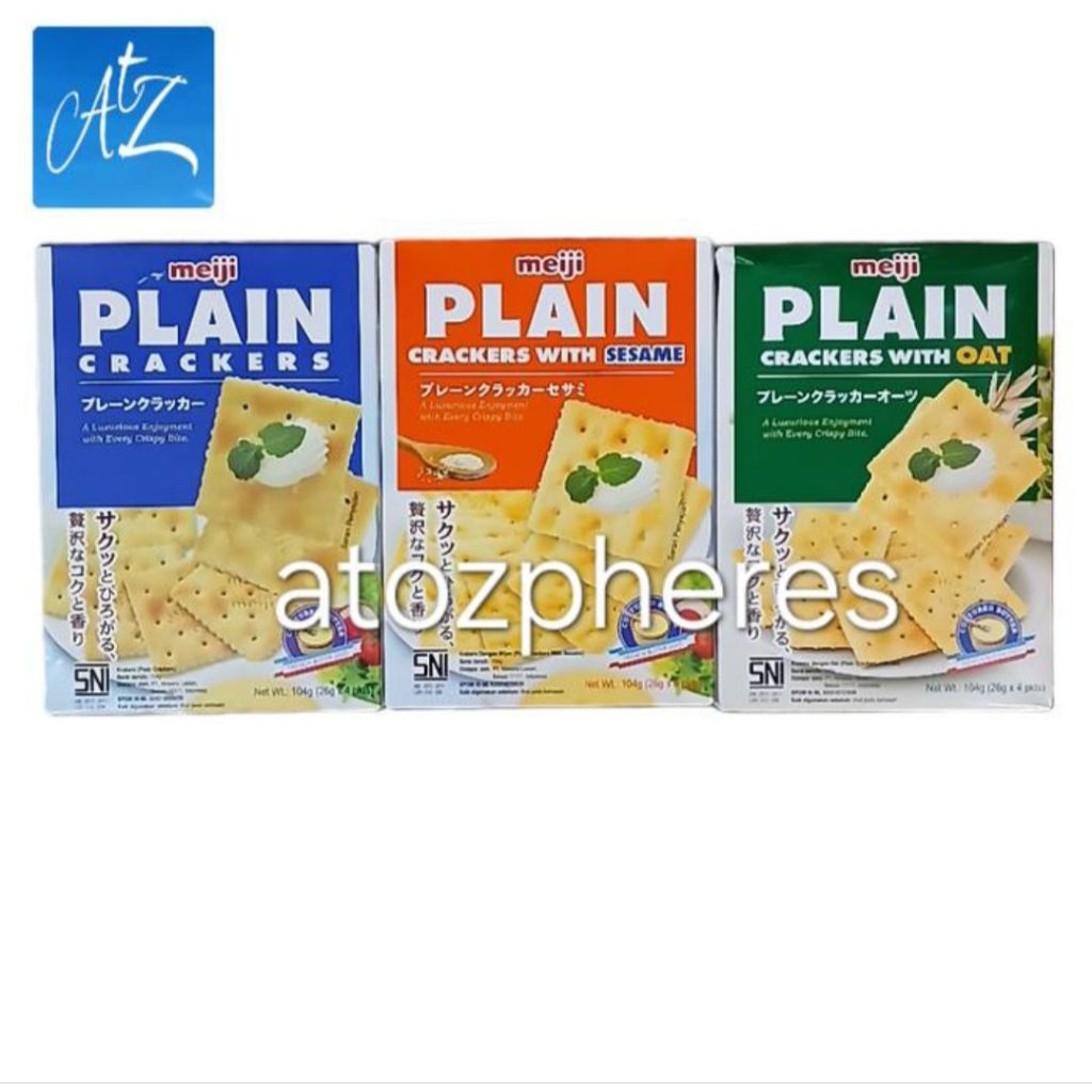 

Biskuit krekers kreker krakers kraker Jepang Japan meiji PLAIN CRACKERS CRACKER WITH SESAME OAT 104g ( 4x26g )