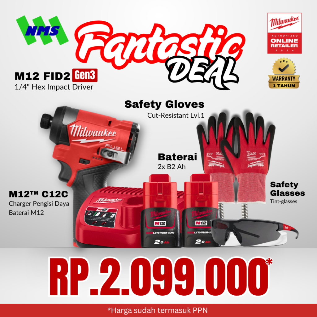 Mesin Obeng Bor Milwaukee M12 FID2-0 Hex 1/4" Compact Impact Driver 3600 rpm 170Nm Generasi 3 - Spec