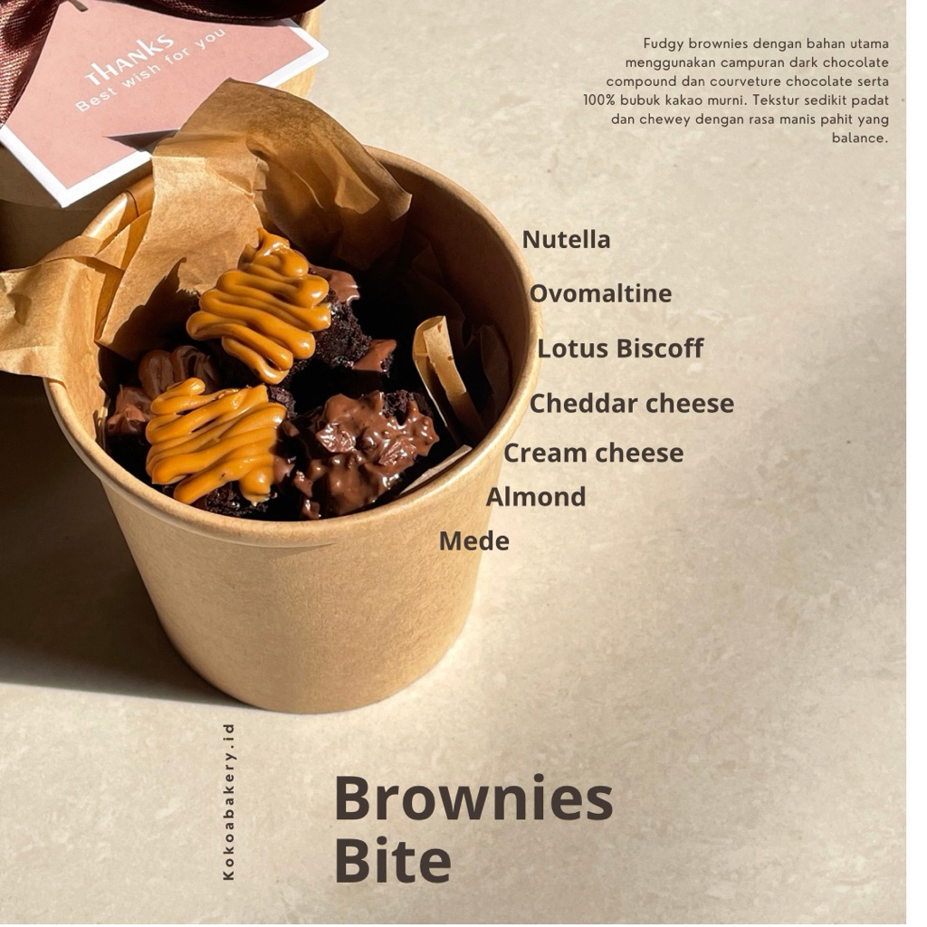 

Fudgy Brownies/ Brownies Bite/ Brownies Panggang Cup 16 Oz [Kokoa Bakery]