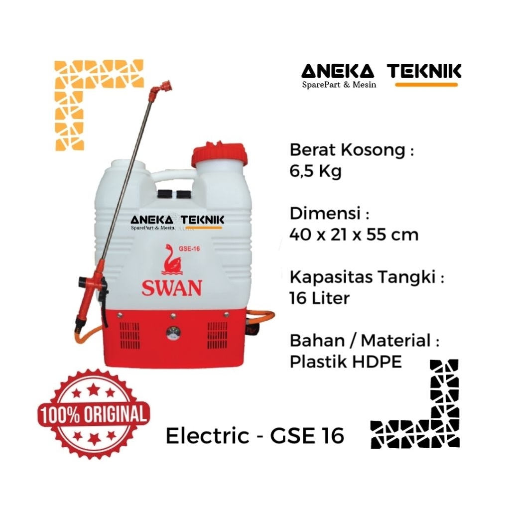 Aneka Teknik - Sprayer / Alat Semprot Hama Swan GSE-16 Electric Tangki 16 Liter Asli & Berkualitas