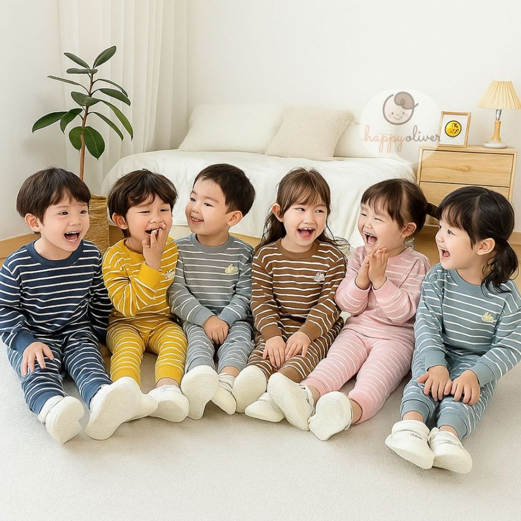 PROMO 6.6    HappyOliver SET PIYAMA SMILE STRIPE EBV Baju Tidur Anak Setelan Piyama Bayi Baju Setela