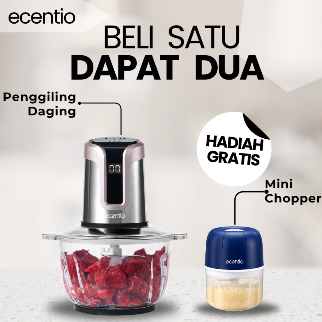 ecentio 3 Kecepatan Penggiling Daging LED Display Multifungsi Food Processor 2L 6 Mata Pisau Mesin G