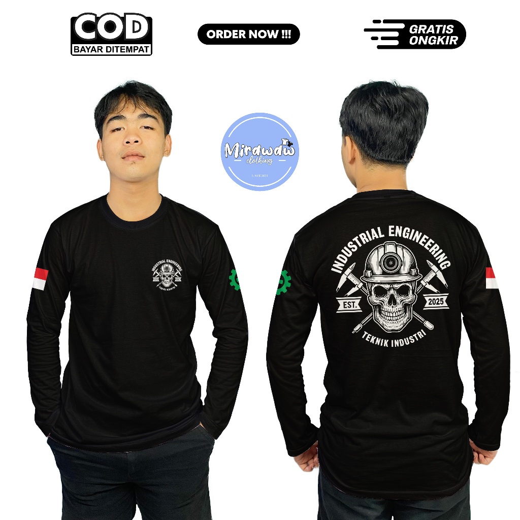 Kaos ENGINEERING Teknik Industri Industrial Engineering Skull Est 2025 Lengan Panjang Baju Distro