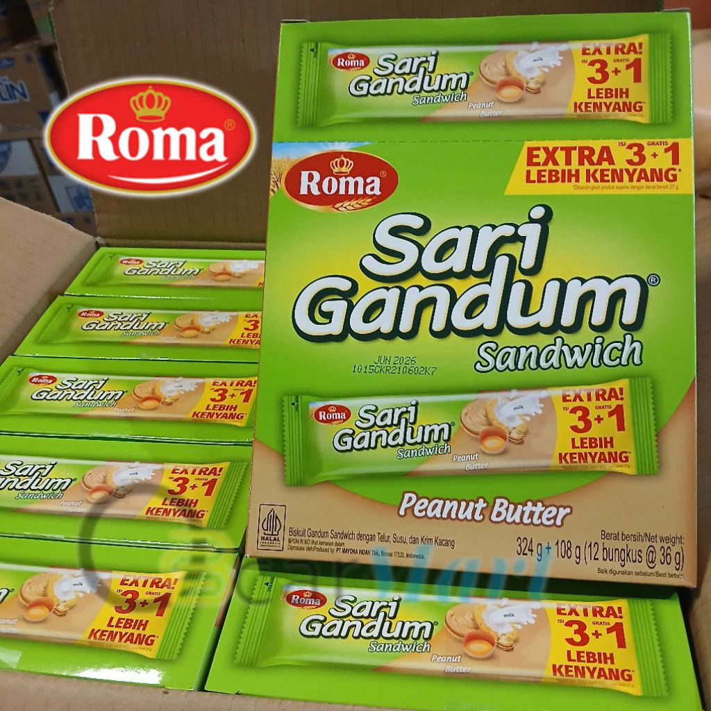 

Biskuit ROMA SARI GANDUM Box isi 12 Bungkus Rasa Selai Kacang 36gr