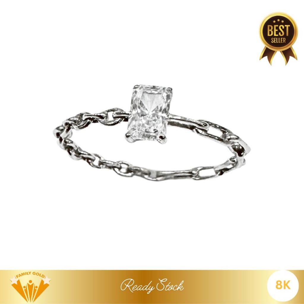 Cincin Emas White Gold Kadar 8K Model Solitaire Cuse X Rantai Family Gold