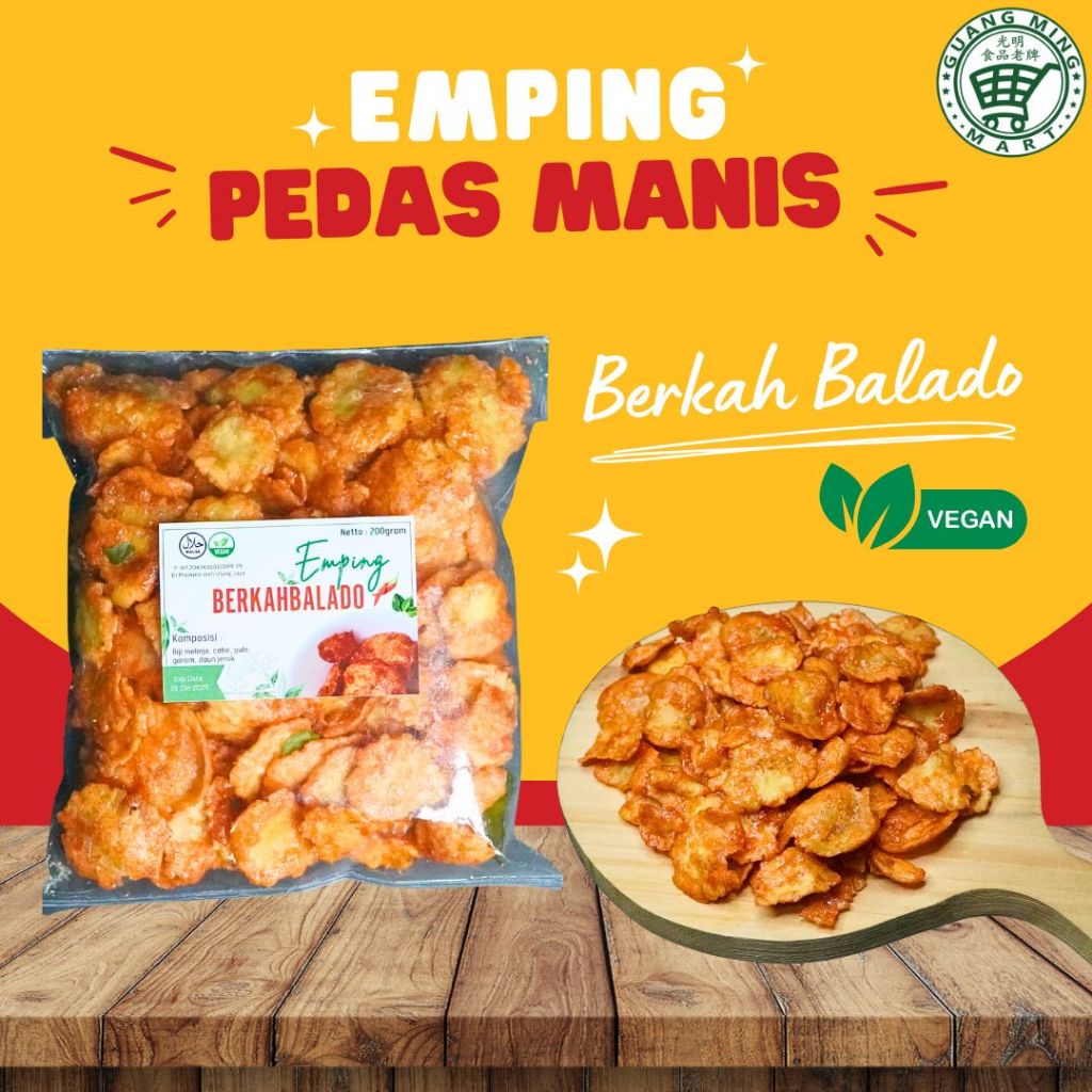 

Keripik Emping Pedas Manis Berkah Balado Vegan Vegetarian
