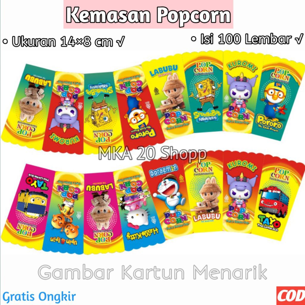 kertas kemasan popcorn jumbo ukuran 14×8 cm / wadah popcorn besar isi 100 lembar / tempat popcorn / 