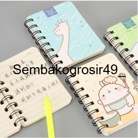 

SSG49 Notebook Ring Motif Karakter Binder Mini Memo Catatan/Ring Spiral Mini Coklat Random Am