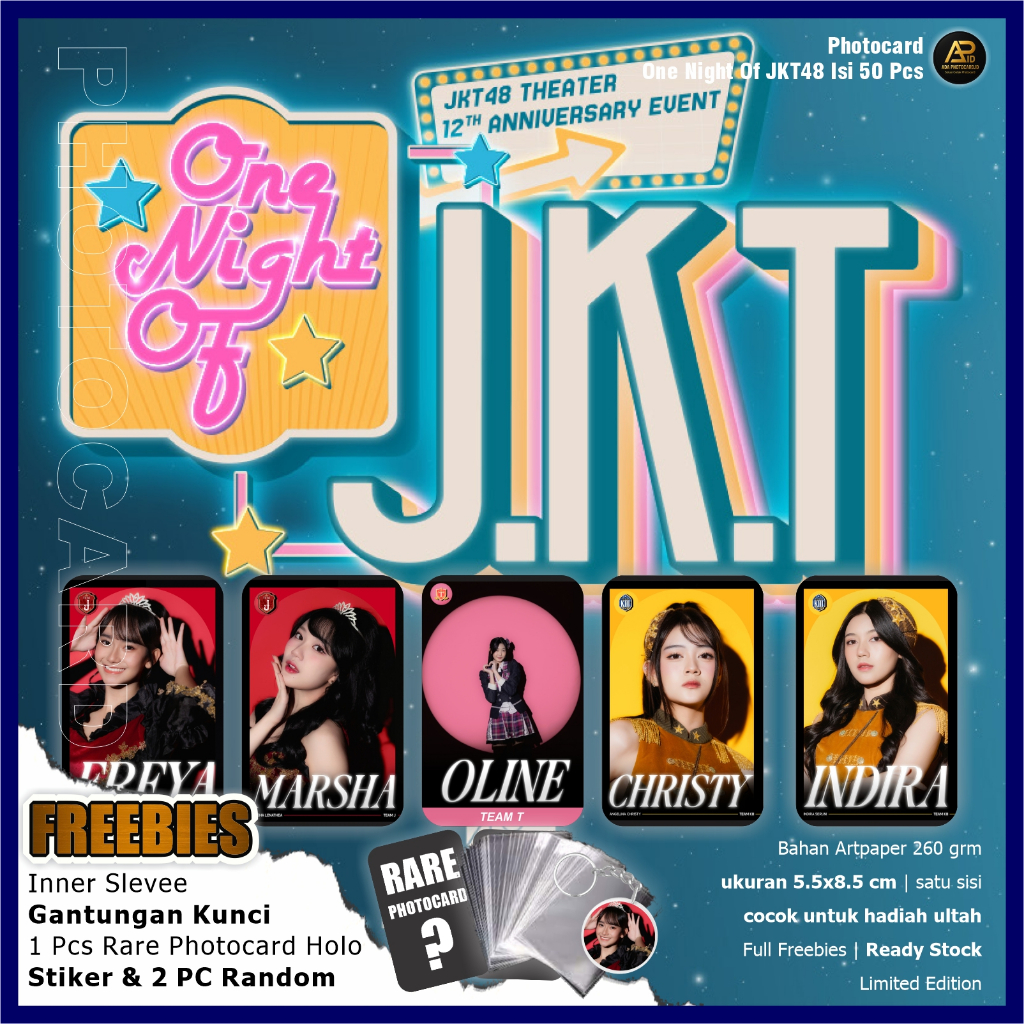 Photocard JKT48 Edisi One Night of JKT48 isi 50 Pcs Fanmade | Bonus Ganci, Rare Card, 2 PC random, S