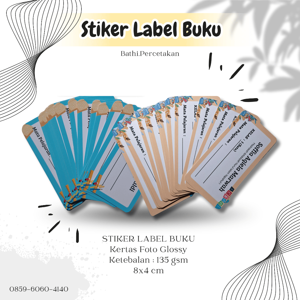 

(isi 12 & 34 pcs) STIKER LABEL BUKU - STIKER NAMA BUKU - STIKER BUKU - 8x4 cm (custom tulisan)