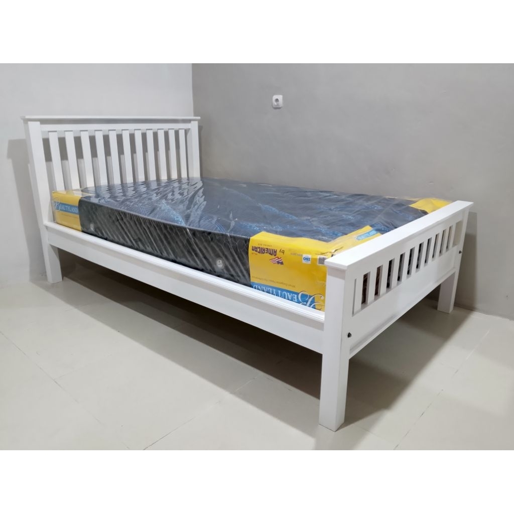 Dipan Minimalis Kayu Jati Solid – Finishing Duco Putih (Ukuran 120x200)