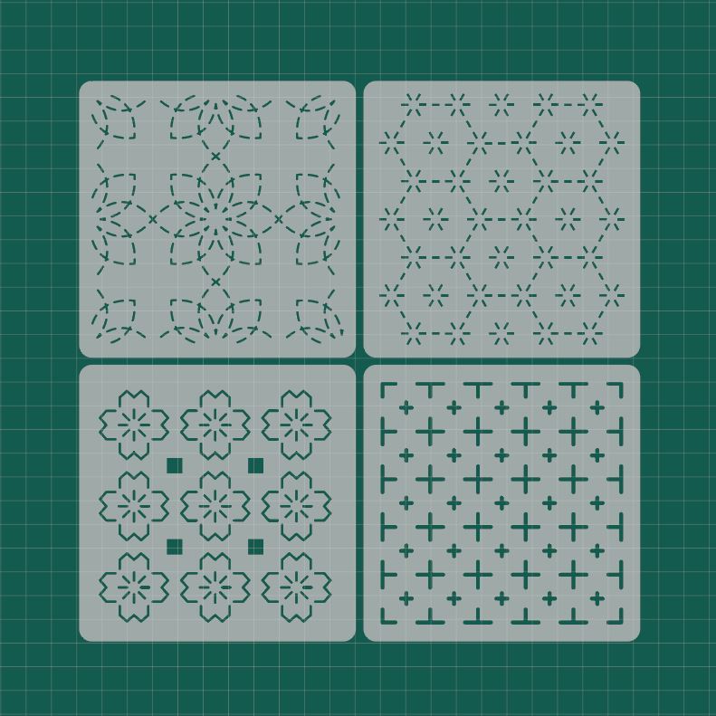 

Sashiko Template Mika isi 4 pola ukuran 11x11cm Set 11