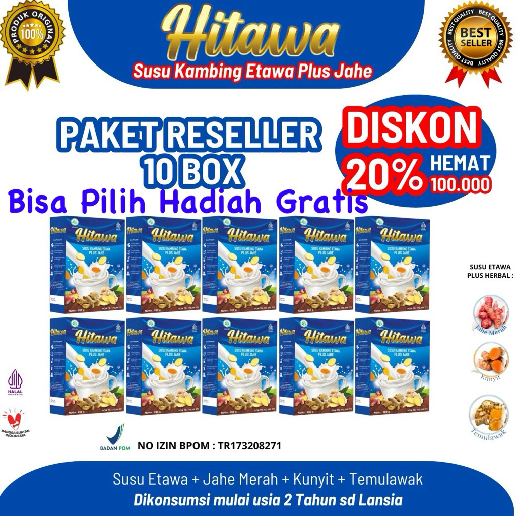 

Hitawa Paket Reseller 200gr – Susu Etawa Jahe Merah, Kunyit, Temulawak | Nyeri Sendi, Asam Urat