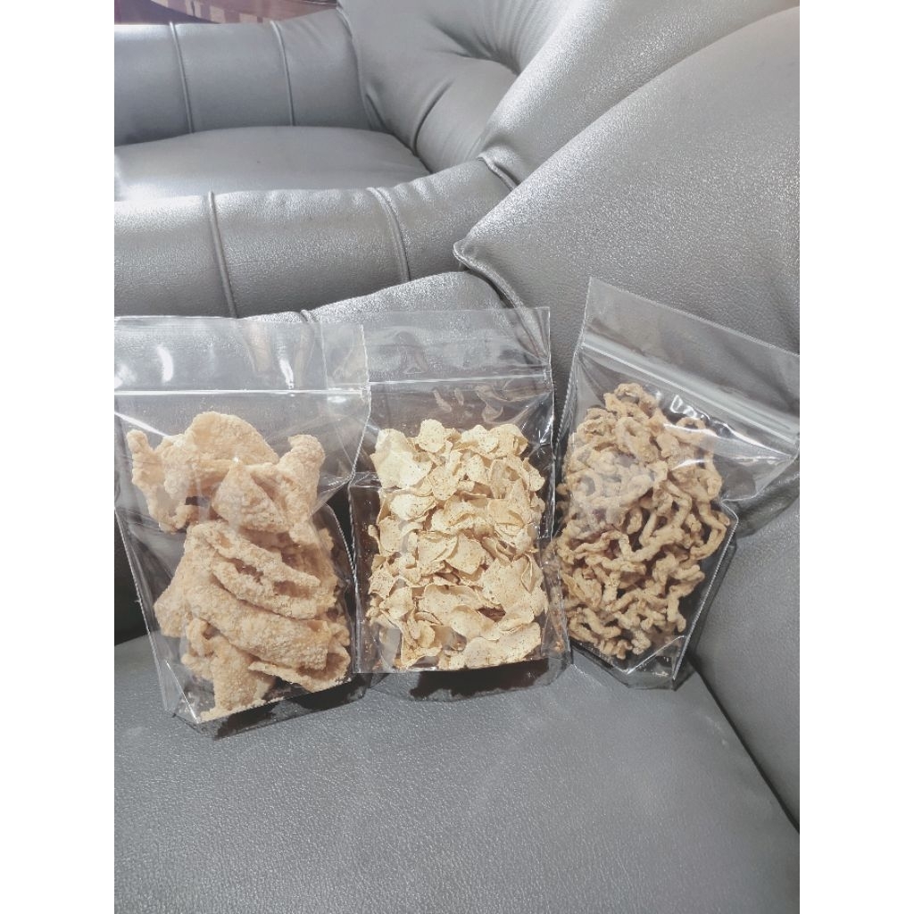 

PAKETAN 3 MCM ISI 150GR/ POUCH (BASRENG, KULIT AYAM, KRIPSUS)