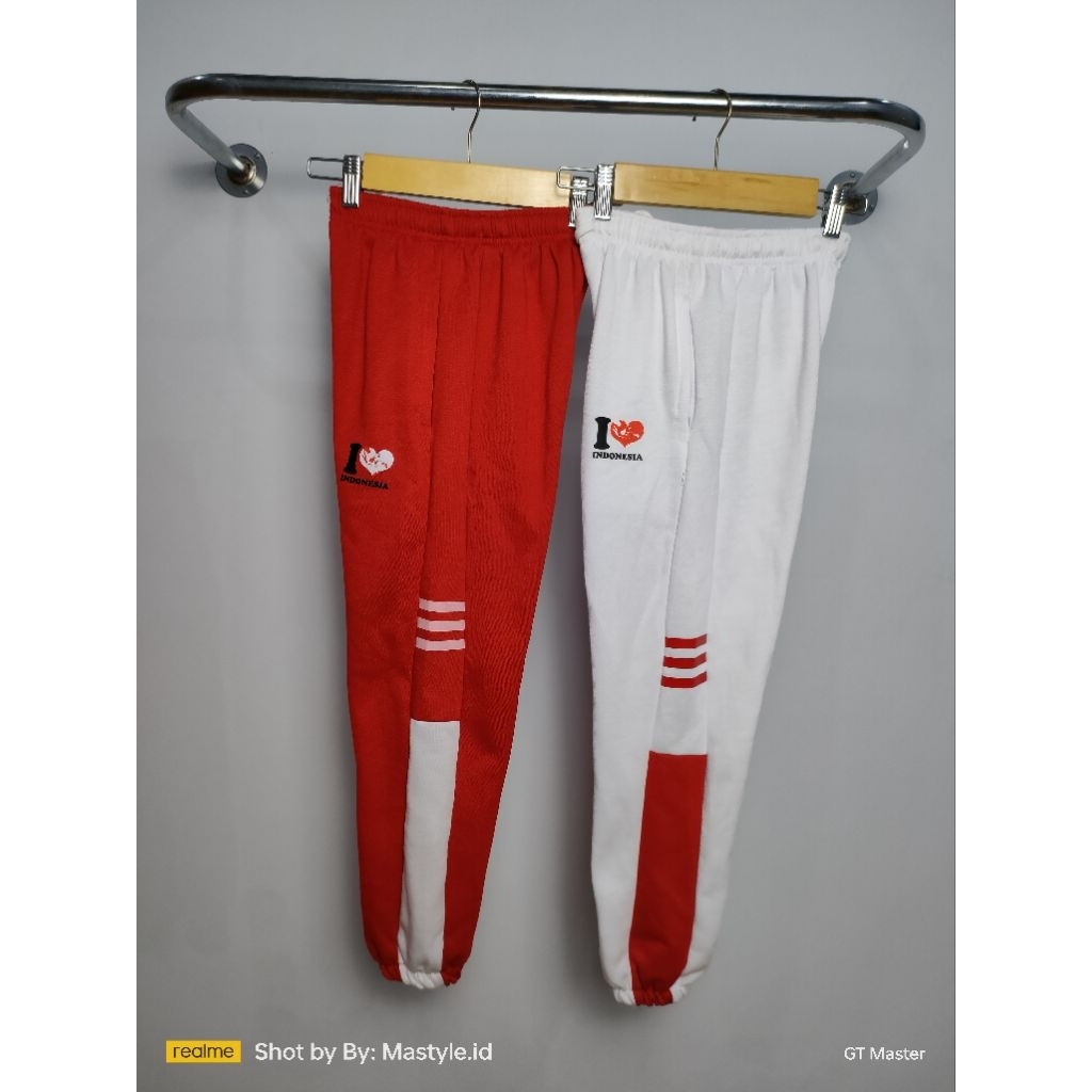 MERAH PUTIH - CELANA JOGGER KOMBINASI LIS PRIA WANITA - JOGER SWEATPANTS HUT RI