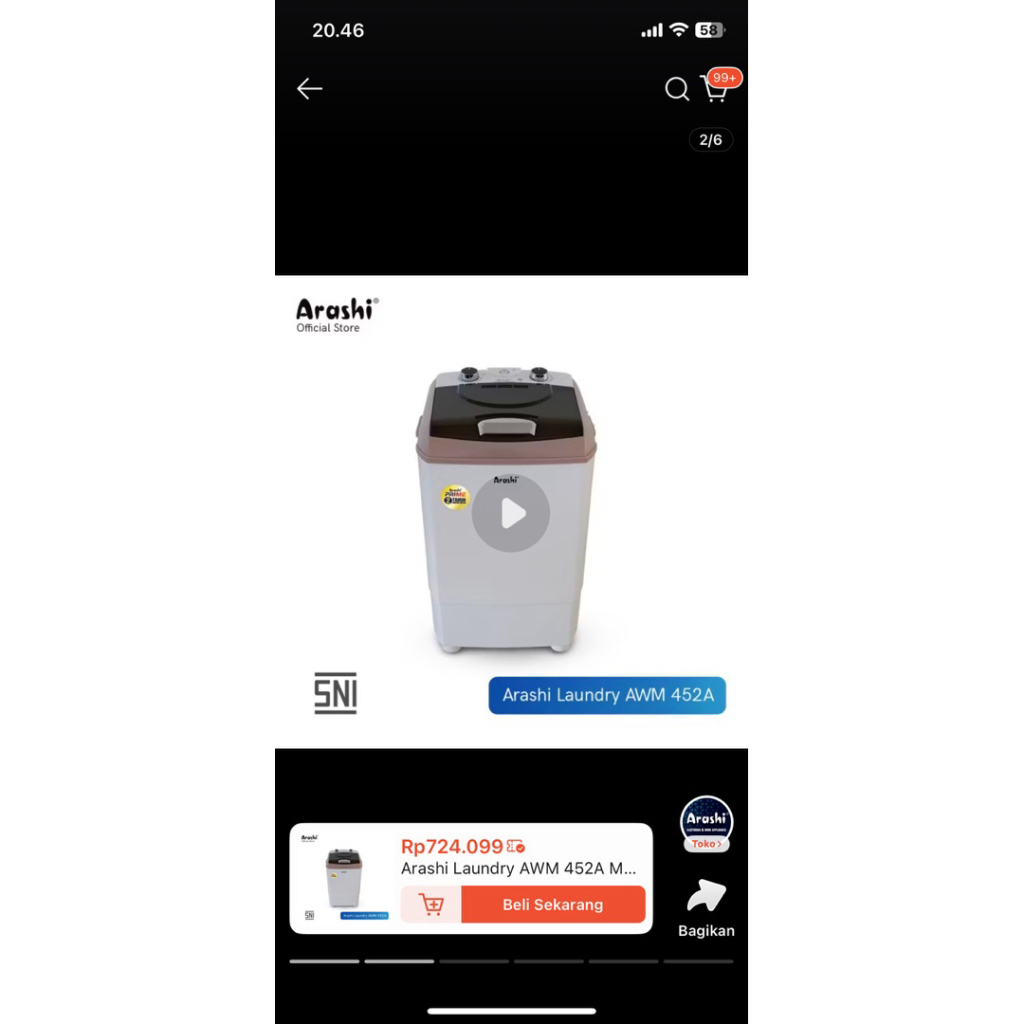 preloved mesin cuci arashi