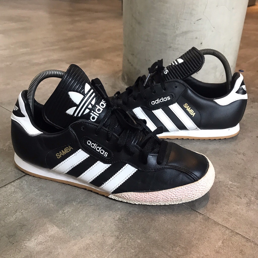 Adidas Samba Super Classic Black Patent Leather White Stripes Gumsoles Size Available 40 2/3  44 1/3