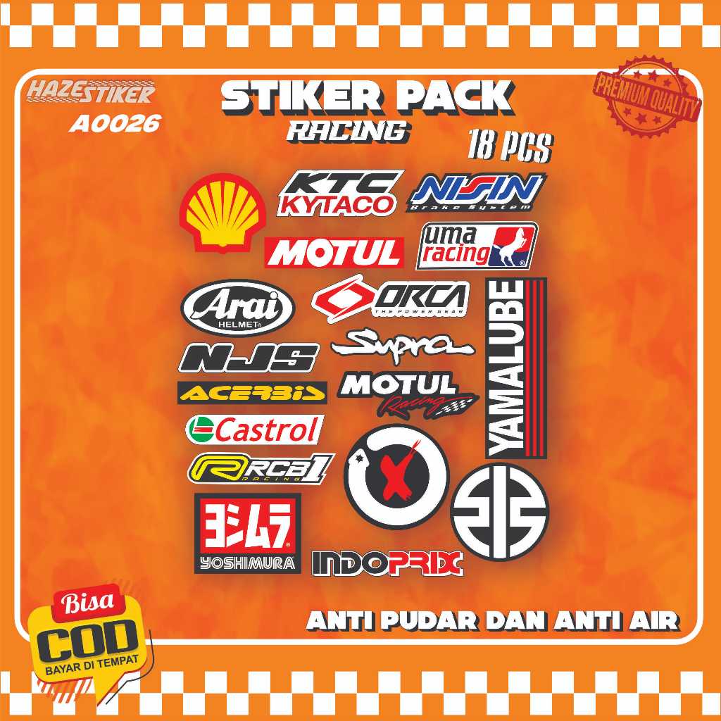 (18PCS) STIKER PACK RACING STIKER PACK LOGO STIKER TEMPEL RACING