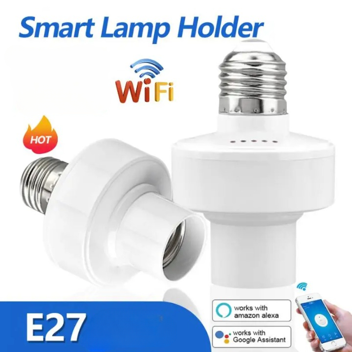 Fitting Lampu Wireless App Android iOS Online Control E27 WiFi Smart Socket Adapter Timer Waktu On O