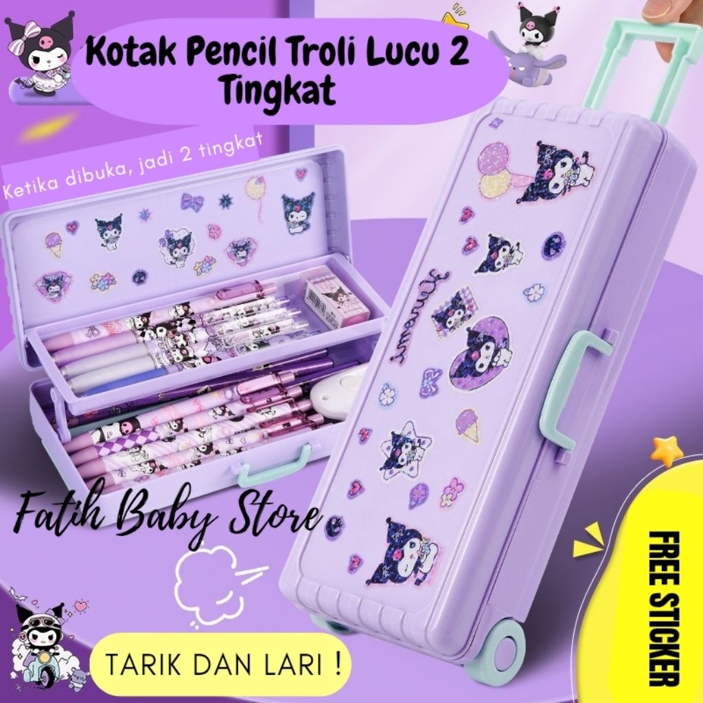

Tempat Pensil Sanrio Troli Tarik 2 Tingkat Lucu Free Sticker