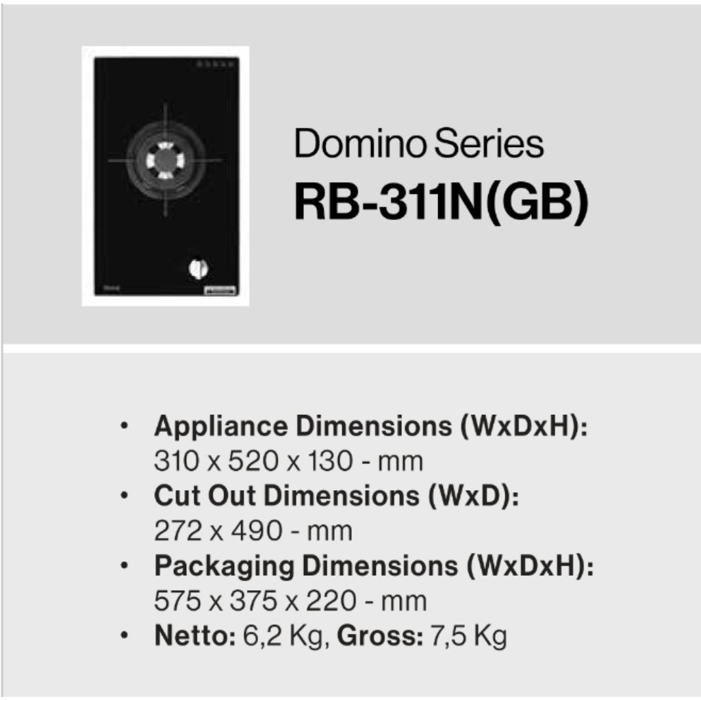 KOMPOR GAS TANAM RINNAI 1 TUNGKU RB-311N(GB)