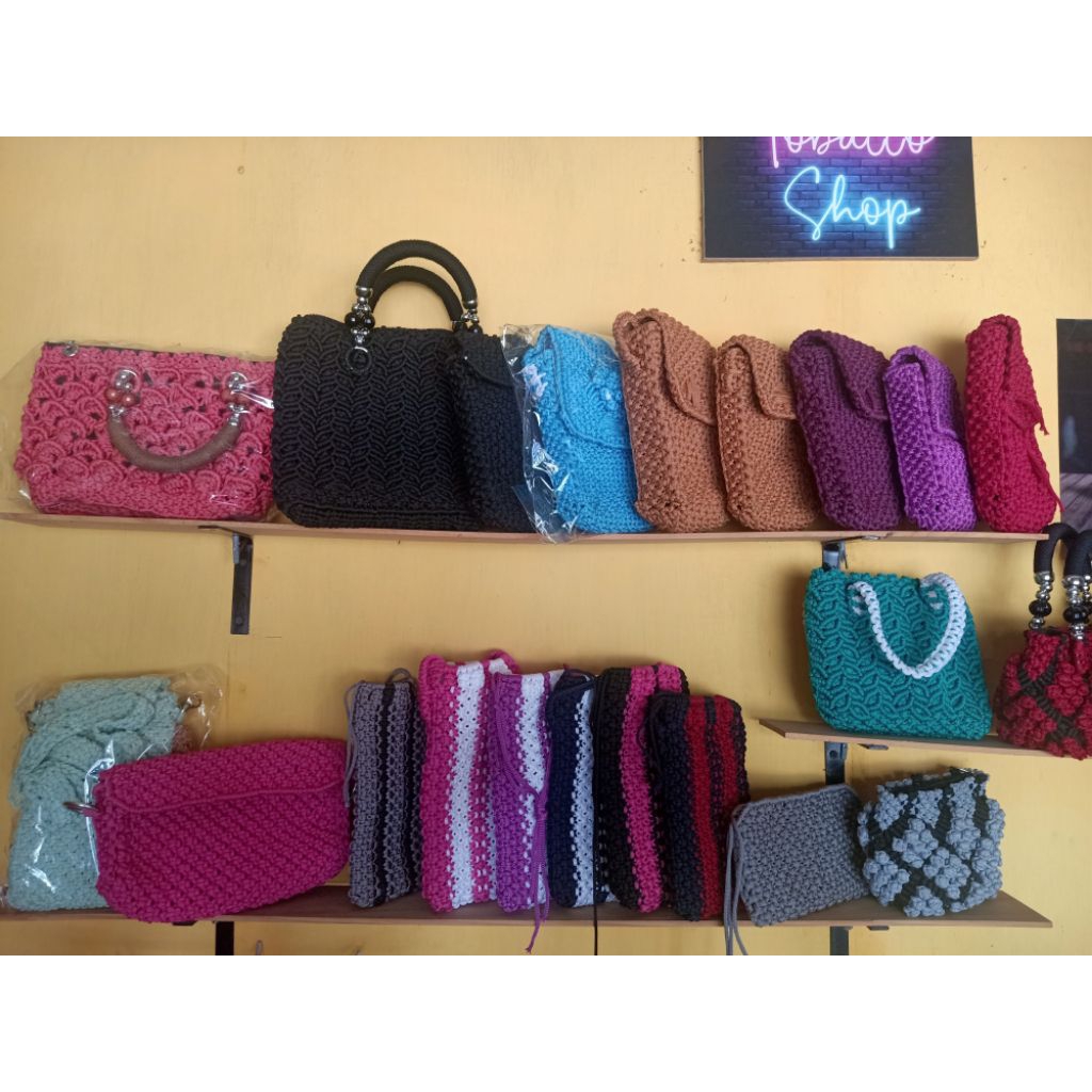 tas selempang hp rajut tali kur