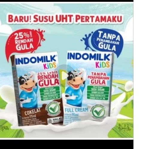 

Indomilk Kids Susu UHT Fullcream Tanpa gula dan coklat rendah gula 40x115ml exp 12/25 ready siap kirim