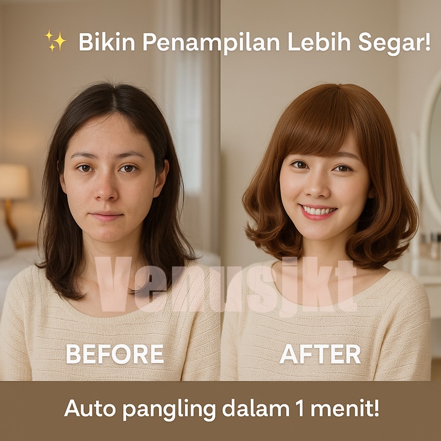 Venusjkt - Wig Rambut Palsu Wanita Full Kepala Curly Sebahu Poni Depan Hair Clip Wig Korean Style