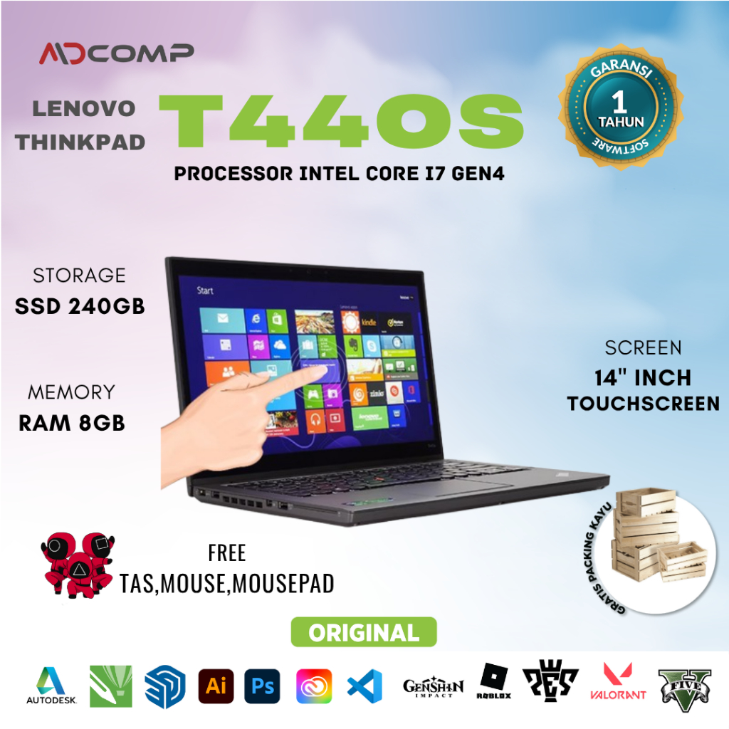 Laptop Lenovo Thinkpad T440 / T440S-TOUCHSCREEN / T450S / T460S Intel Core i5 Gen5 Ram-8gb SSD-256gb