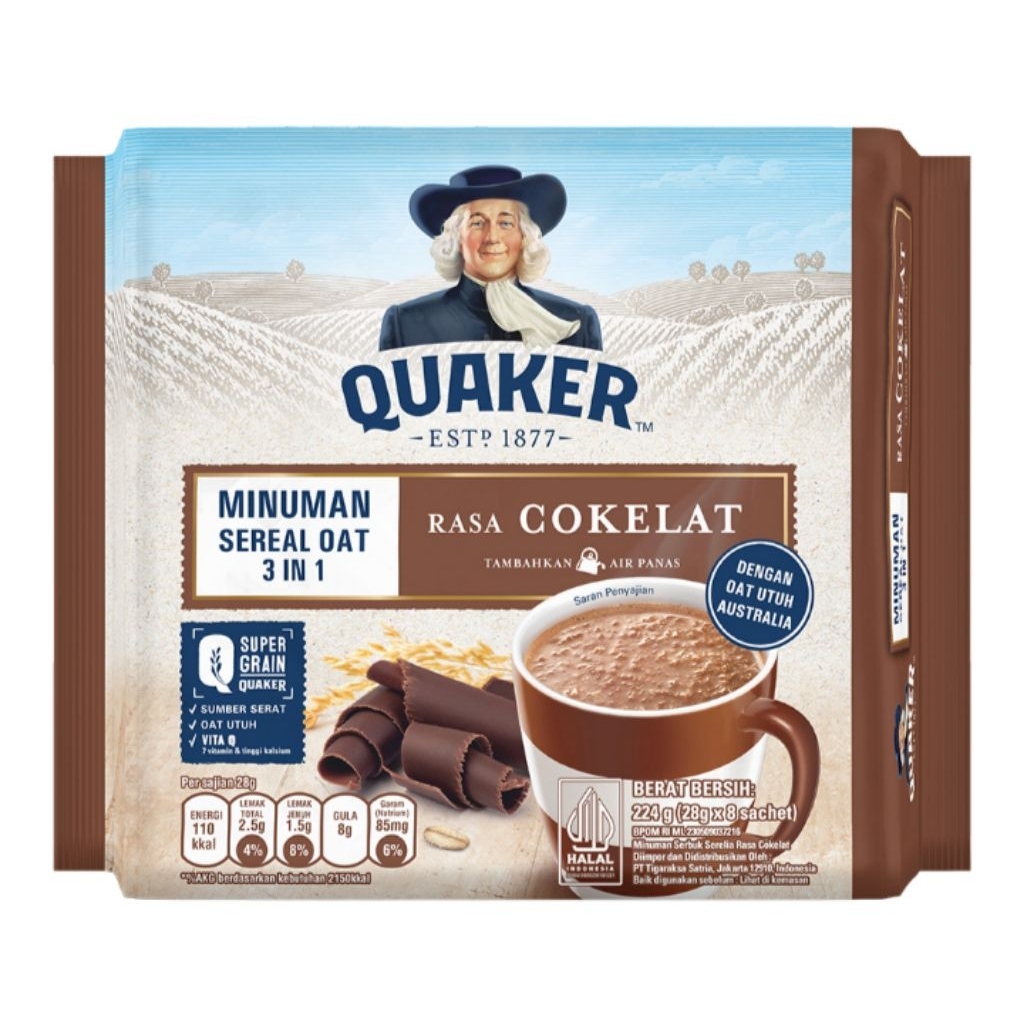 

Quaker Oat 3 In 1 Minuman Sereal Cokelat Bag 8 x 28 g
