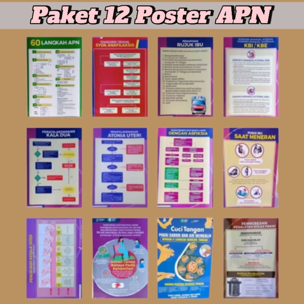 Paket Poster - 12 Lembar Poster APN Lengkap - Poster Kesehatan Kebidanan - Poster Persalinan