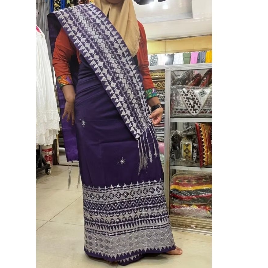 real pict tapis bordir songket sanwos Lampung 1 tingkat wajik ungu