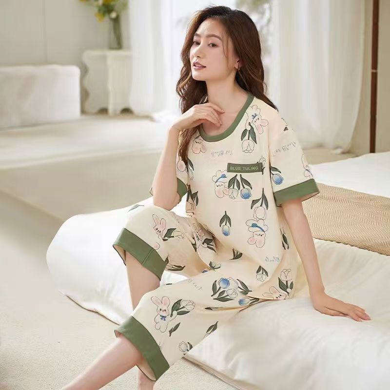 Super Nyaman Piyama Wanita Karakter Kelinci Bunga - Setelan Kaos Pendek & Celana Panjang Motif Lucu 