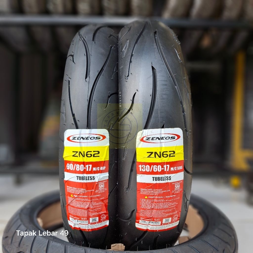 Ban Tapak Lebar ZENEOS ZN62 PAKET 90.80.17 dan 130.60.17 Ring 17 Tubeless untuk Motor Suzuki GSX-R15