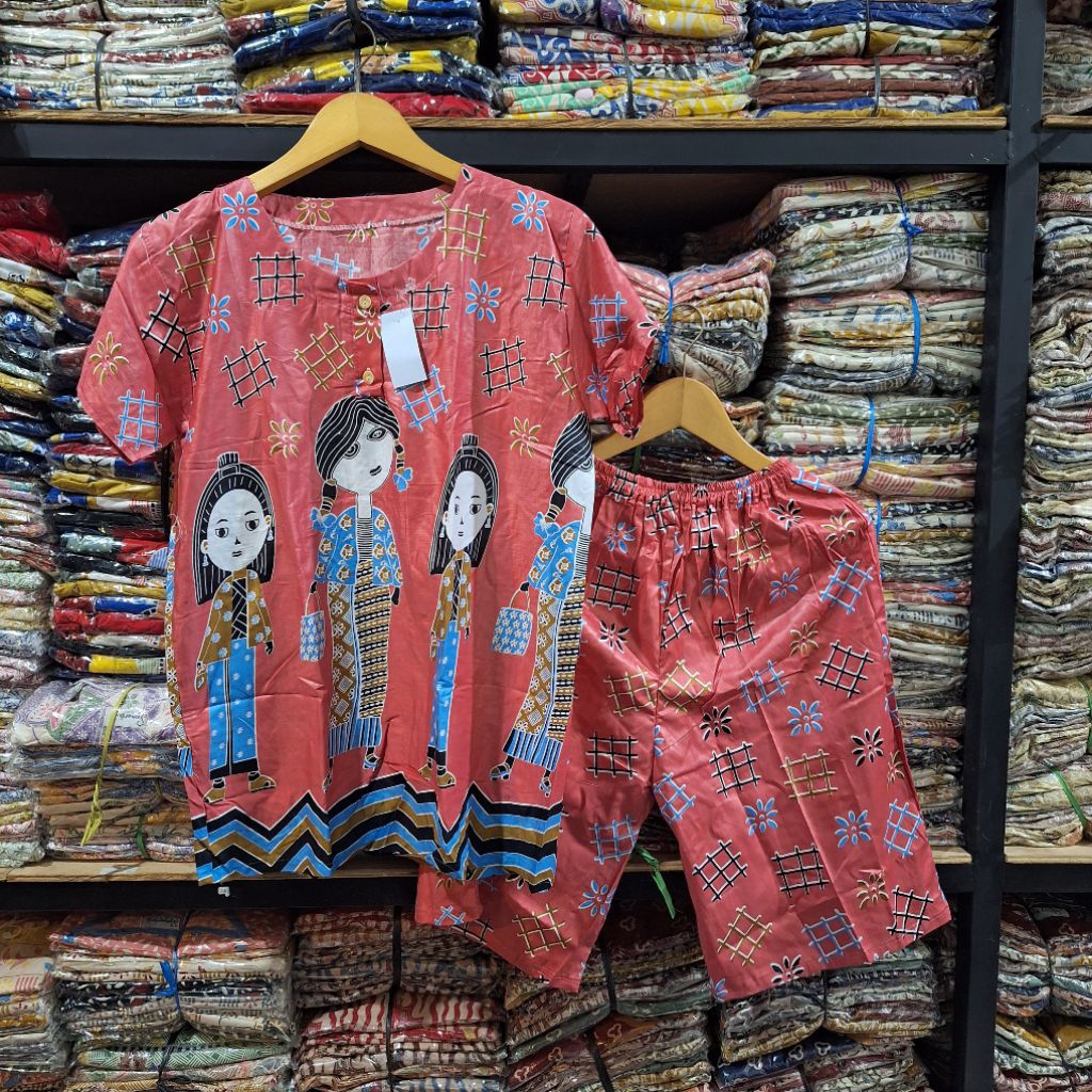 Setelan GOGO BABYDOL MOTIF TEJO WARNA Piyama lucu set Celana kulot Pendek 3/4 Bahan Rayon setelan wa