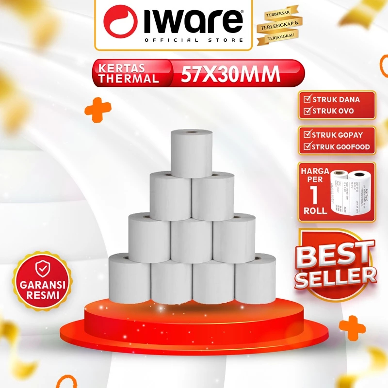 

IWARE KERTAS STRUK KASIR PPBO BLUETOOTH 57X30 | 57x40 | 57x50 MM 58MM EDC CORELESS