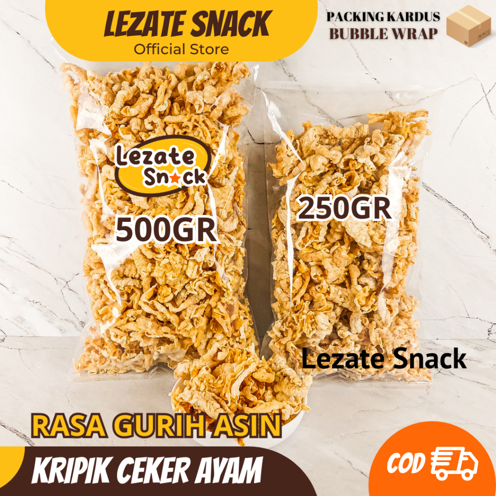 

Kripik Ceker Ayam 500GR Kiloan Murah Gurih Renyah/ Keripik Ceker Ayam Tanpa Tepung Tanpa Tulang/ Kripik Ceker Ayam Lezate