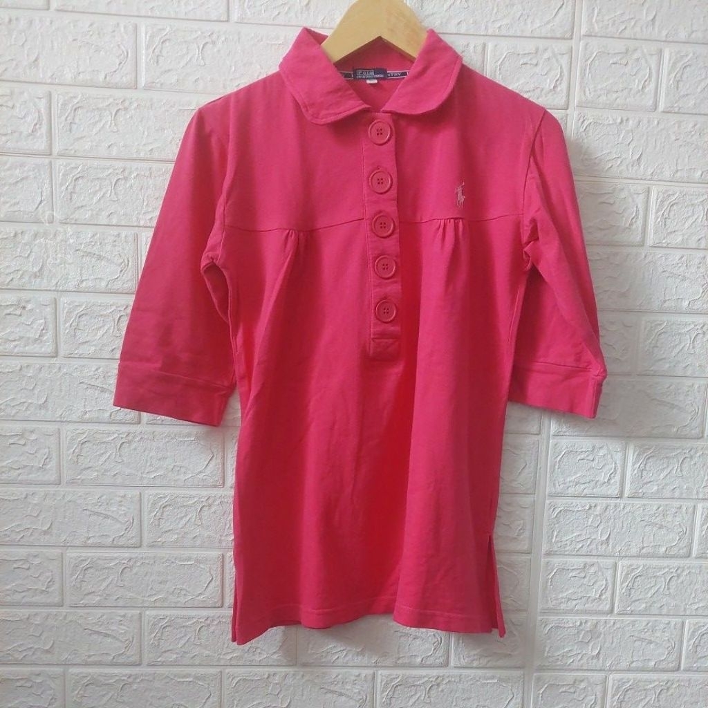 (PRELOVED) Kaos Tunik Kerah Wanita Warna Pink
