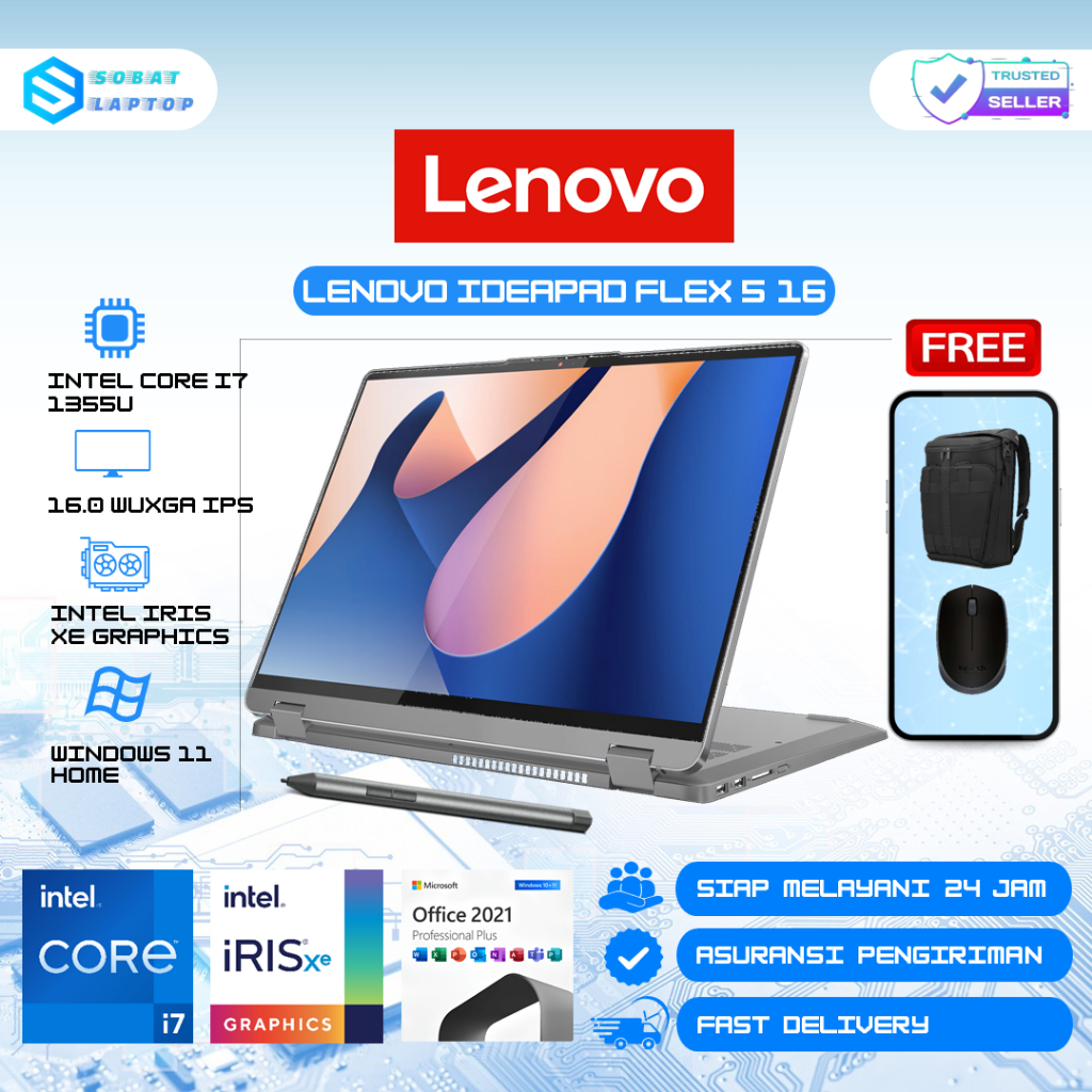 Laptop 2in1 Lenovo IdeaPad Flex 5 Intel i7 1355U RAM 16GB 1TB SSD 16" WUXGA IPS Touch Win 11 Home