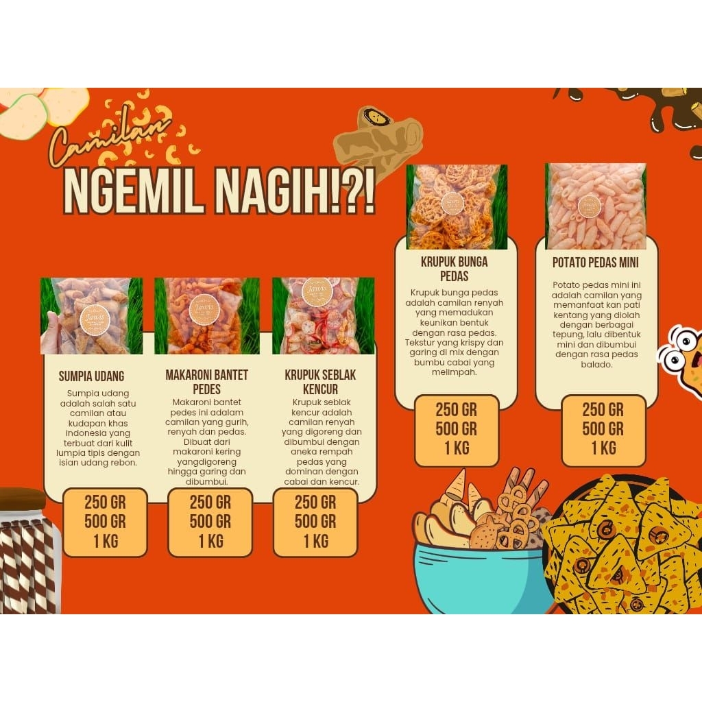 

Aneka snack 250gram/Grosiran kiloan camilan murah enak asin gurih manis dan pedas
