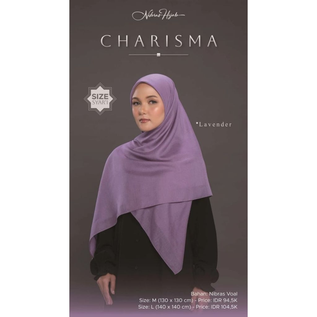 Nibras Hijab Charisma Warna Lavender Ukuran 130x130 dan 140x140 Bahan Nibras Voal Jilbab Segi Empat 